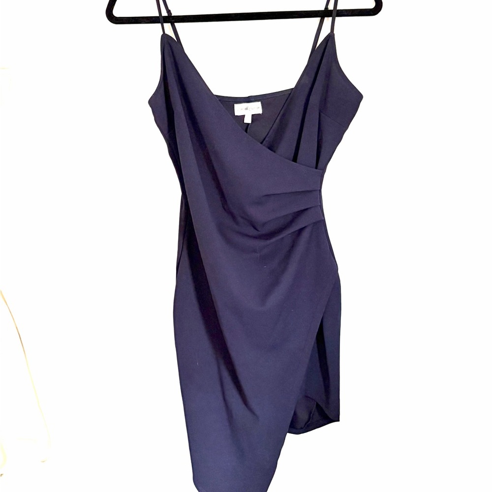Emerald Sundae Navy Asymmetrical Wrap Mini Dress